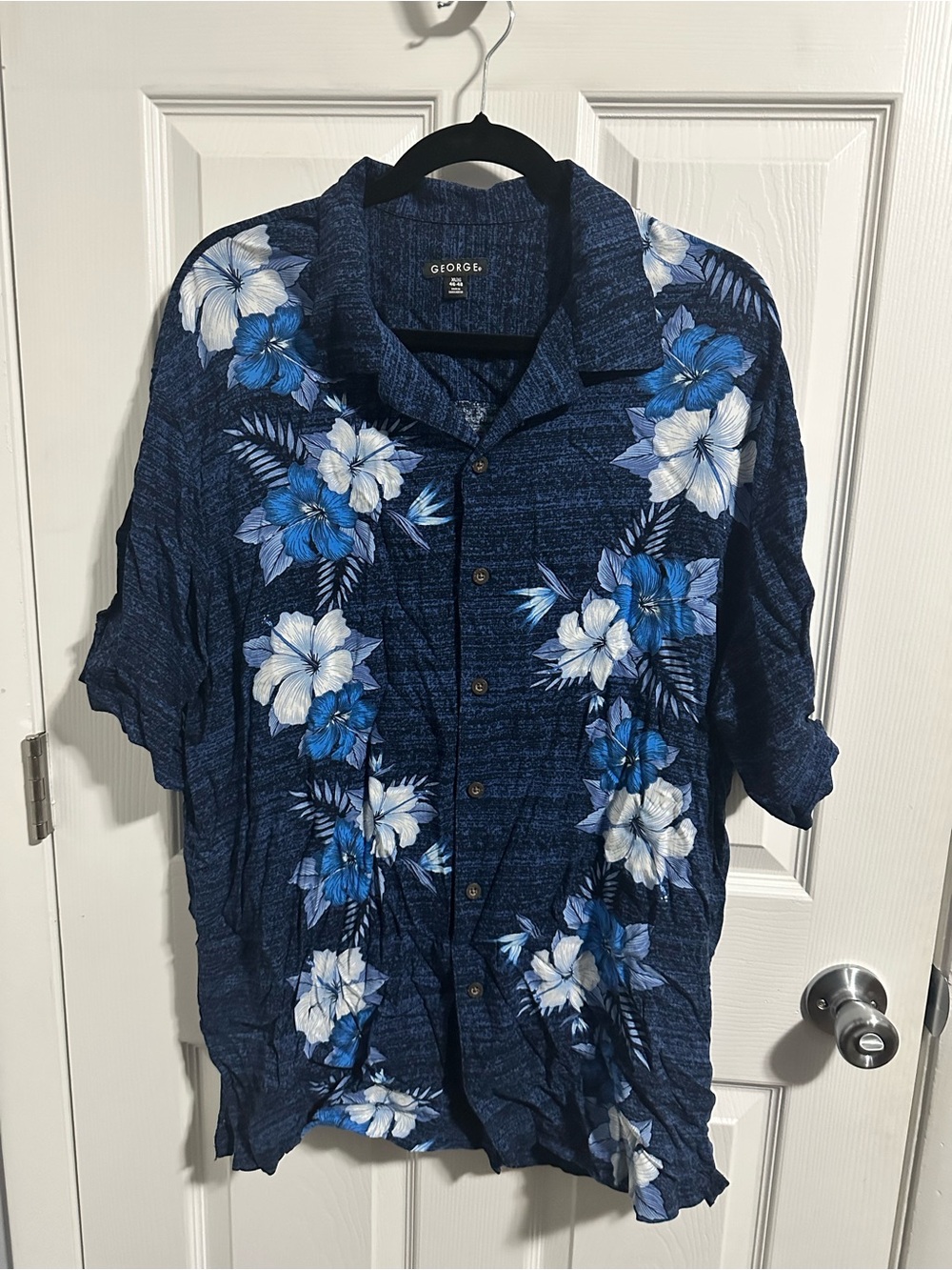 George Navy Blue Floral Short-Sleeve Button-Down Shirt XL